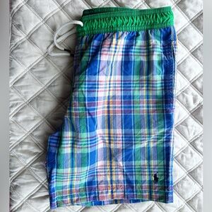Kids Polo Ralph Lauren Plaid Swim Trunks Large 14/16 Boys Blue Pink Green